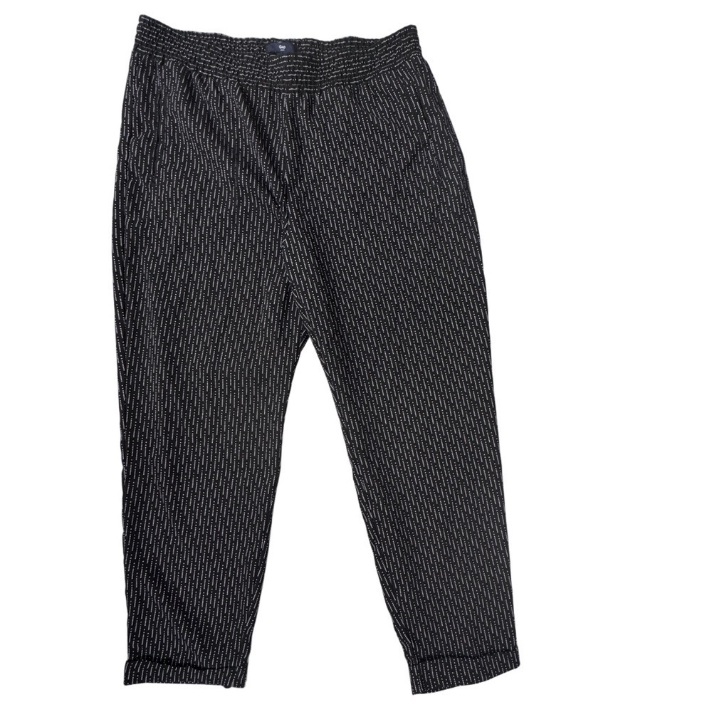 Women’s GAP Pull On Pants Black w White Polka Dots - Elastic Waist Size M Ankle